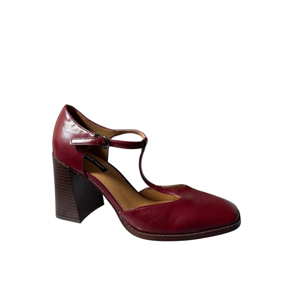 NEW Nine West Janky Block Heel Square Toe Dress Pumps Burgundy Red Size 9 No Box